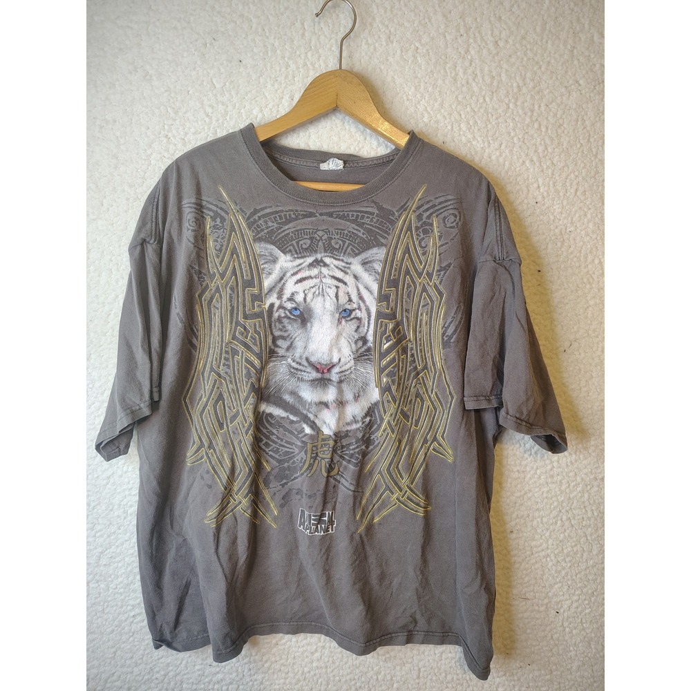 Animal Planet White Tiger Graphic Tee Grey Tribal Print T-Shirt Mens XL
